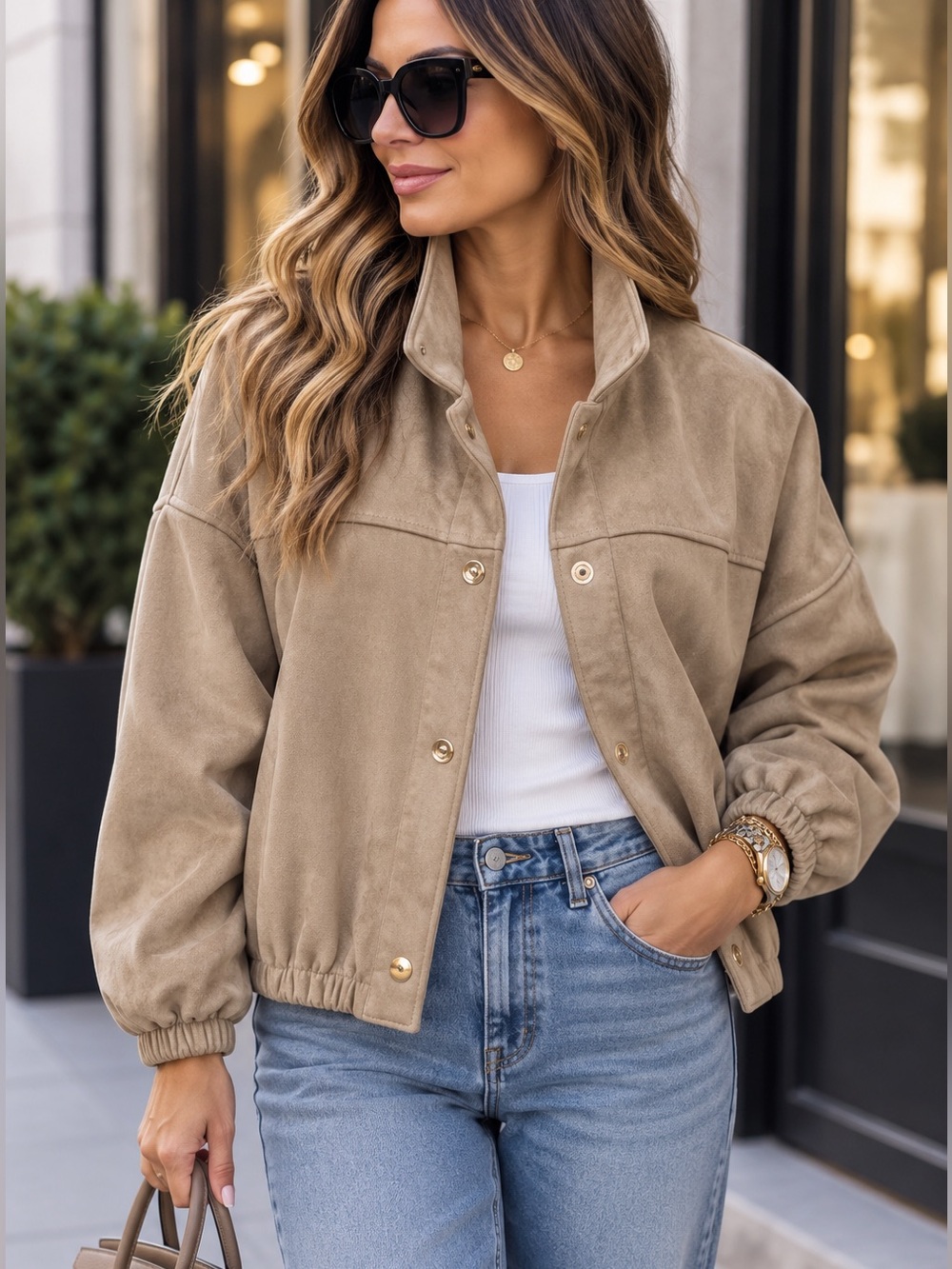 🇮🇹 MADE IN ITALY – Luxe Faux Suede Bomber Jacket